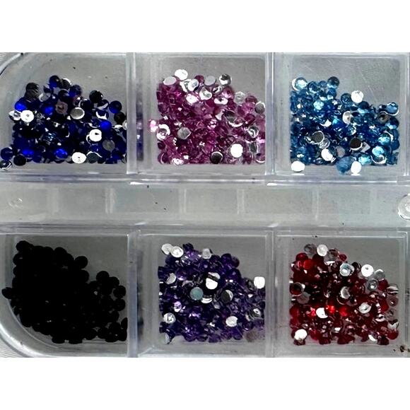 12 Grid Multi Color Nail Art Rhinestone 3D Round Flat back - Picture 3 of 4